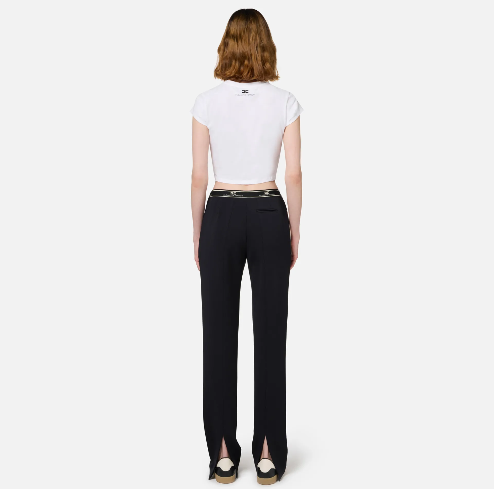 Elisabetta Franchi Trousers And Shorts|Straight trousers in crêpe fabric with side band Black