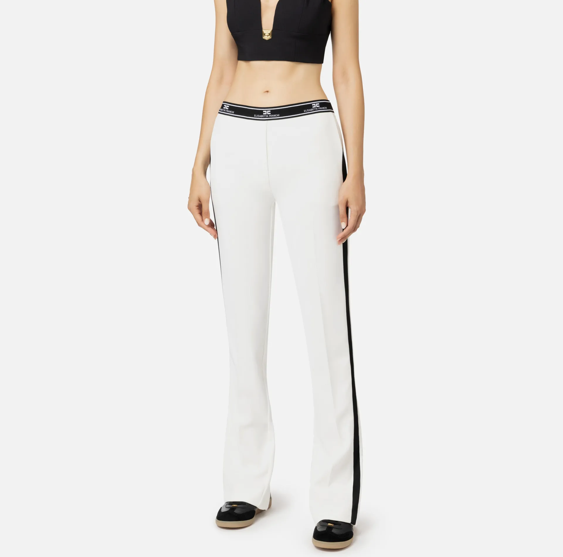 Elisabetta Franchi Trousers And Shorts|Straight trousers in crêpe fabric with side band Ivory