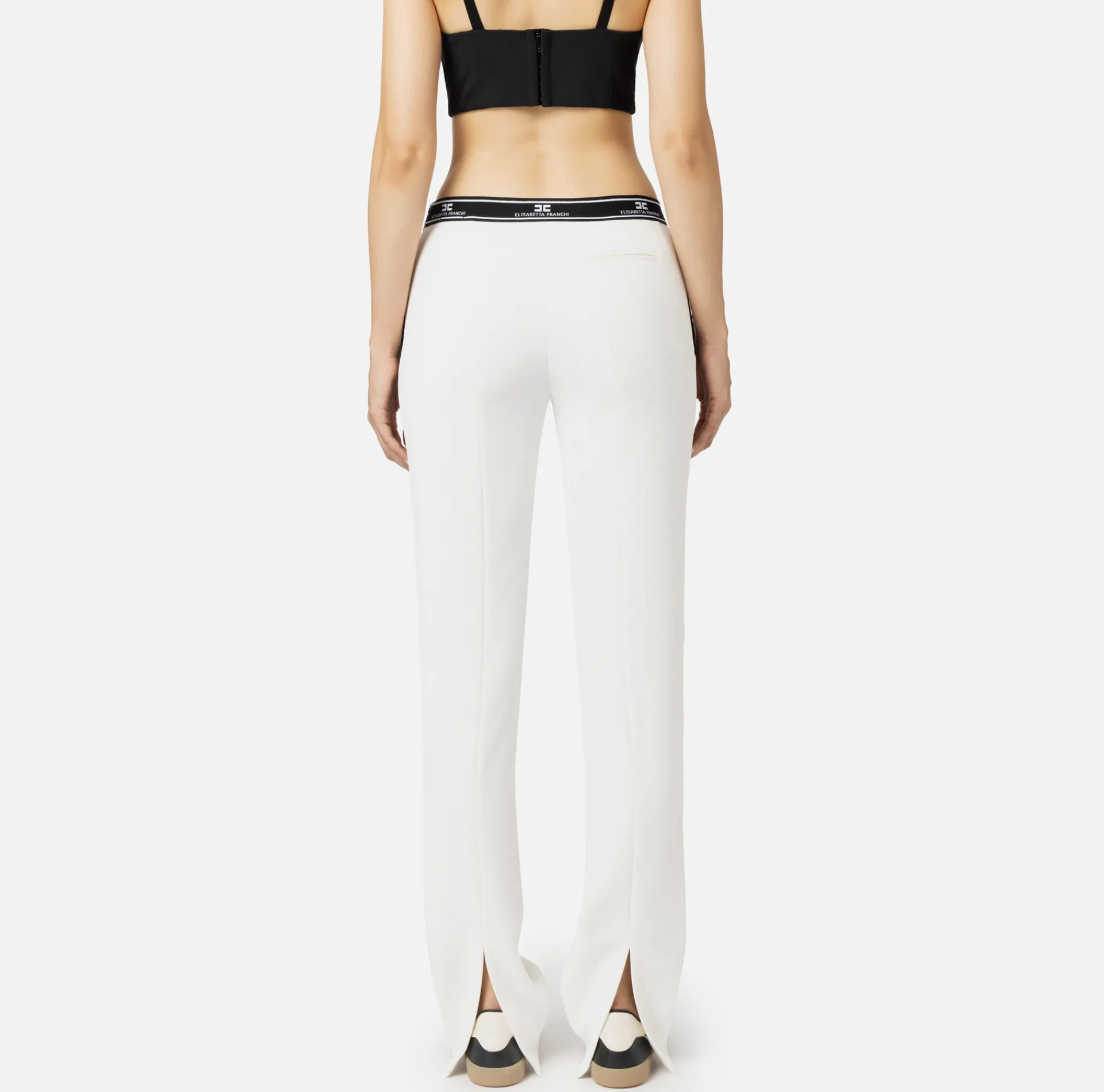 Elisabetta Franchi Trousers And Shorts|Straight trousers in crêpe fabric with side band Ivory