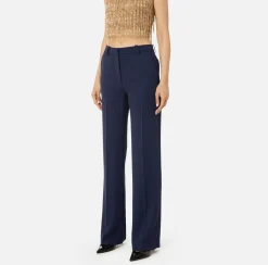 Elisabetta Franchi Trousers And Shorts|Straight trousers in crêpe fabric with emblem embroidery Navy
