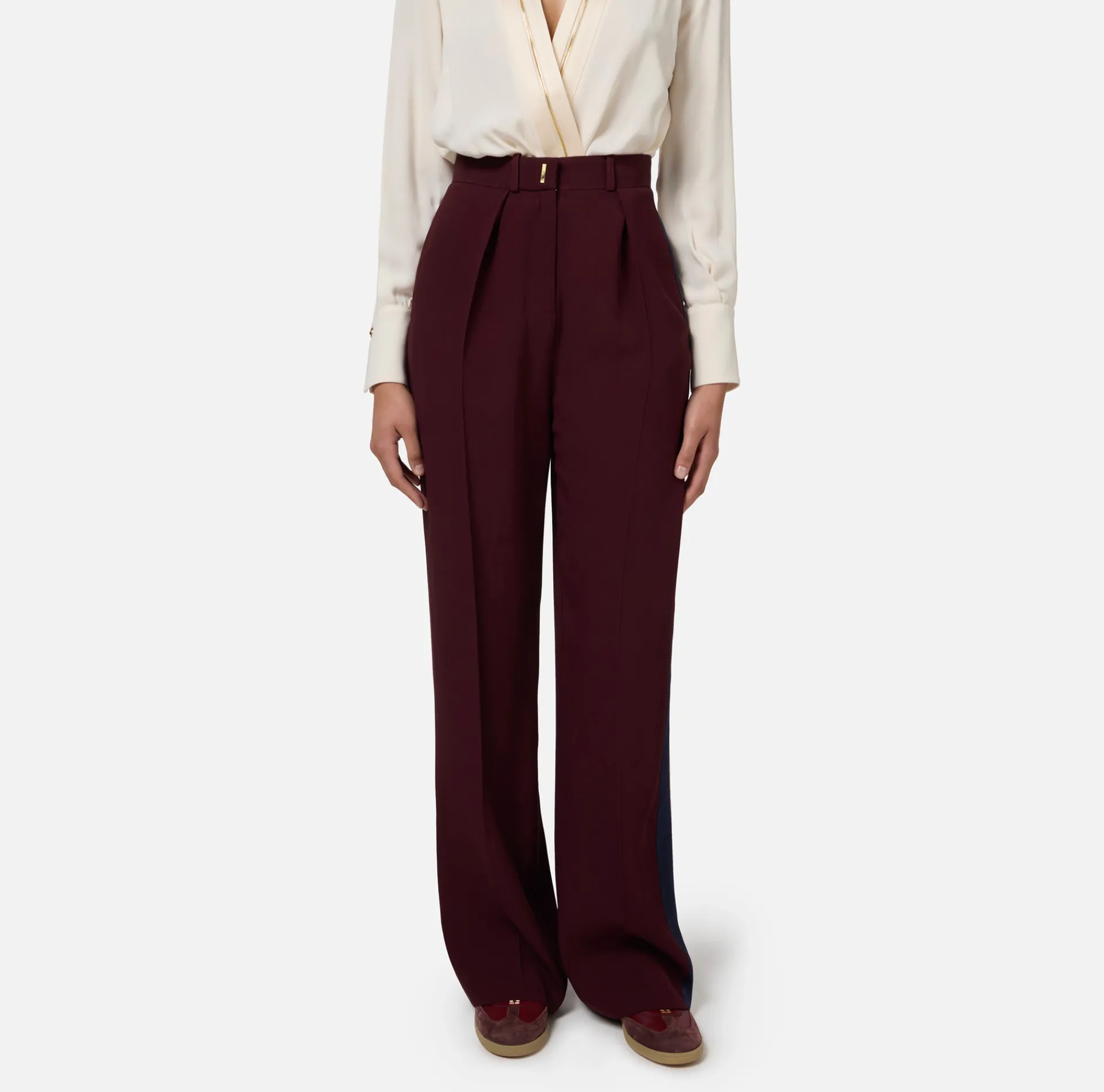 Elisabetta Franchi Trousers And Shorts|Straight trousers in crêpe satin fabric with bands RougeNoir