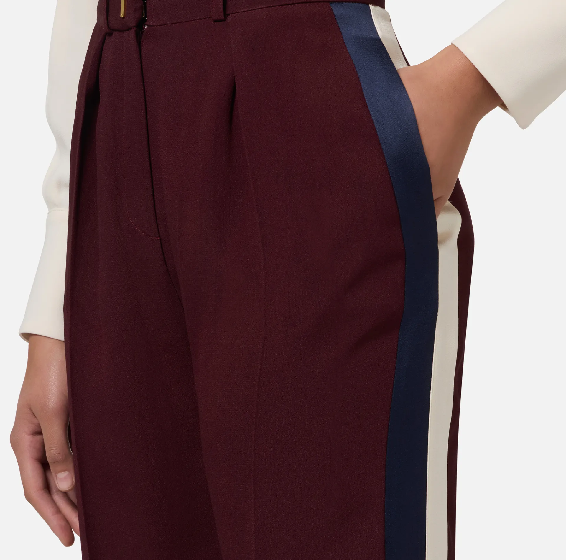 Elisabetta Franchi Trousers And Shorts|Straight trousers in crêpe satin fabric with bands RougeNoir