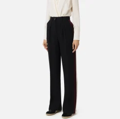 Elisabetta Franchi Trousers And Shorts|Straight trousers in crêpe satin fabric with bands Black