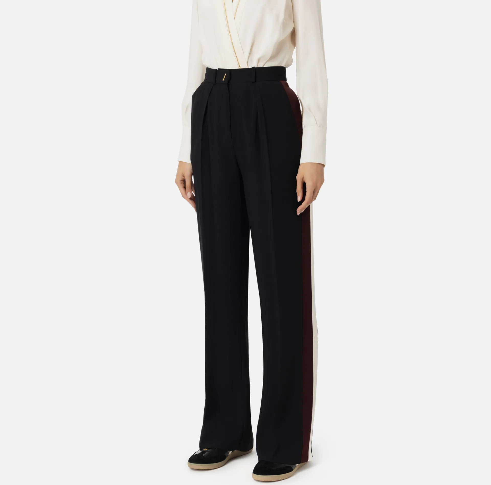 Elisabetta Franchi Trousers And Shorts|Straight trousers in crêpe satin fabric with bands Black