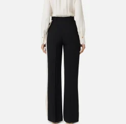 Elisabetta Franchi Trousers And Shorts|Straight trousers in crêpe satin fabric with bands Black