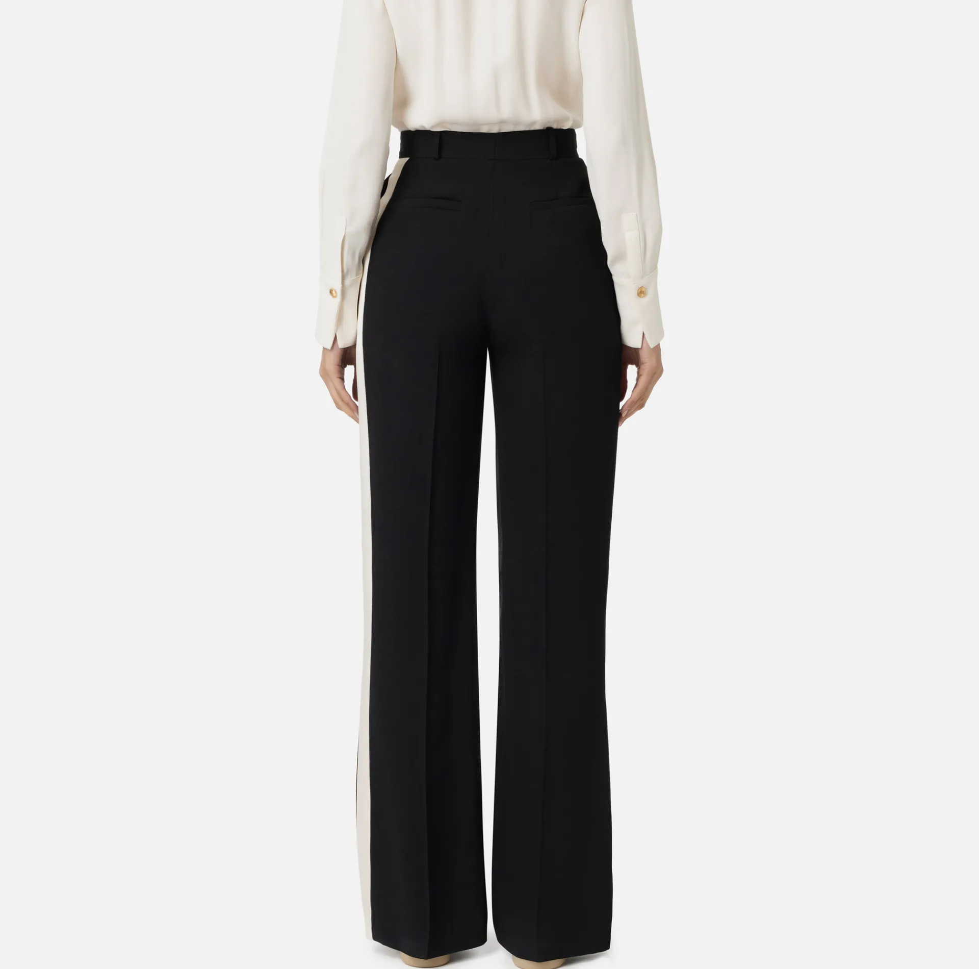 Elisabetta Franchi Trousers And Shorts|Straight trousers in crêpe satin fabric with bands Black
