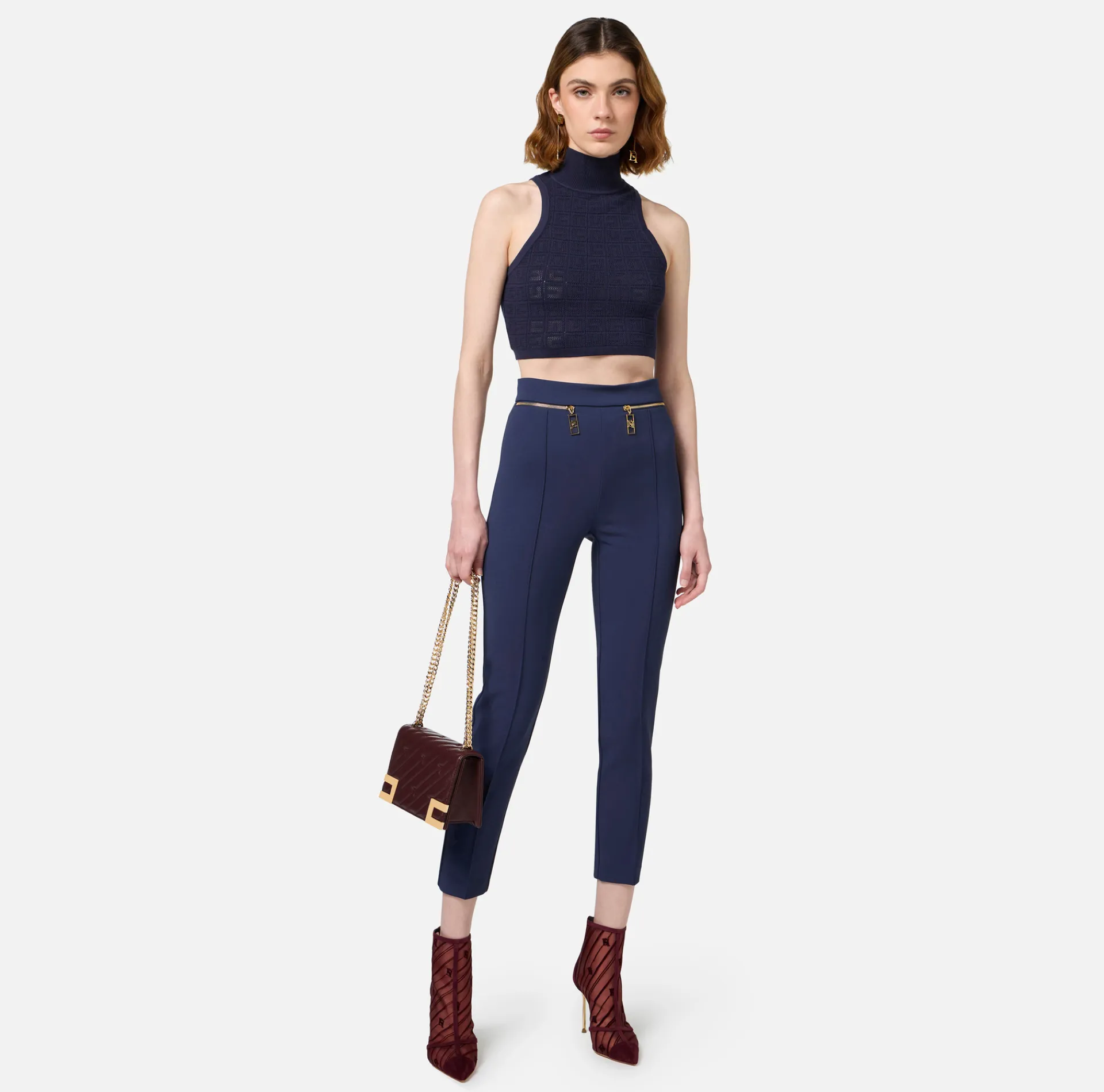 Elisabetta Franchi Trousers And Shorts|Tailleur|Straight trousers in crêpe fabric with zip Navy