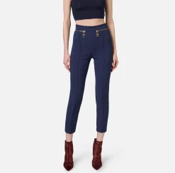 Elisabetta Franchi Trousers And Shorts|Tailleur|Straight trousers in crêpe fabric with zip Navy