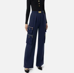Elisabetta Franchi Trousers And Shorts|Straight trousers in crêpe fabric with pockets and belt Navy