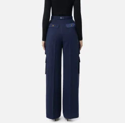 Elisabetta Franchi Trousers And Shorts|Straight trousers in crêpe fabric with pockets and belt Navy