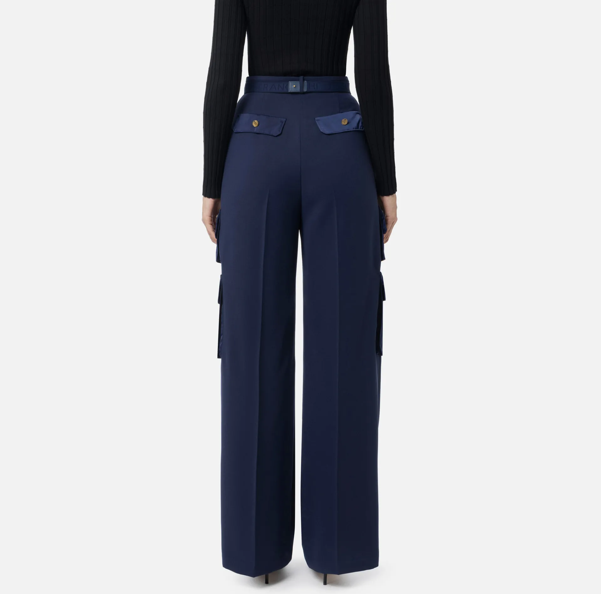 Elisabetta Franchi Trousers And Shorts|Straight trousers in crêpe fabric with pockets and belt Navy