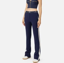 Elisabetta Franchi Trousers And Shorts|Straight trousers in crêpe fabric with side band Navy