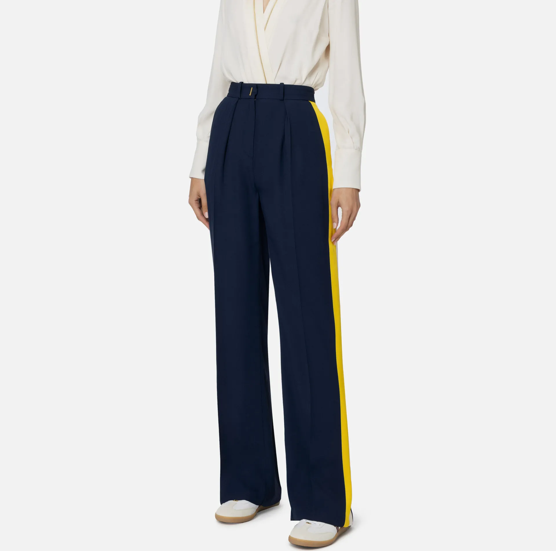 Elisabetta Franchi Trousers And Shorts|Straight trousers in crêpe satin fabric with bands Navy