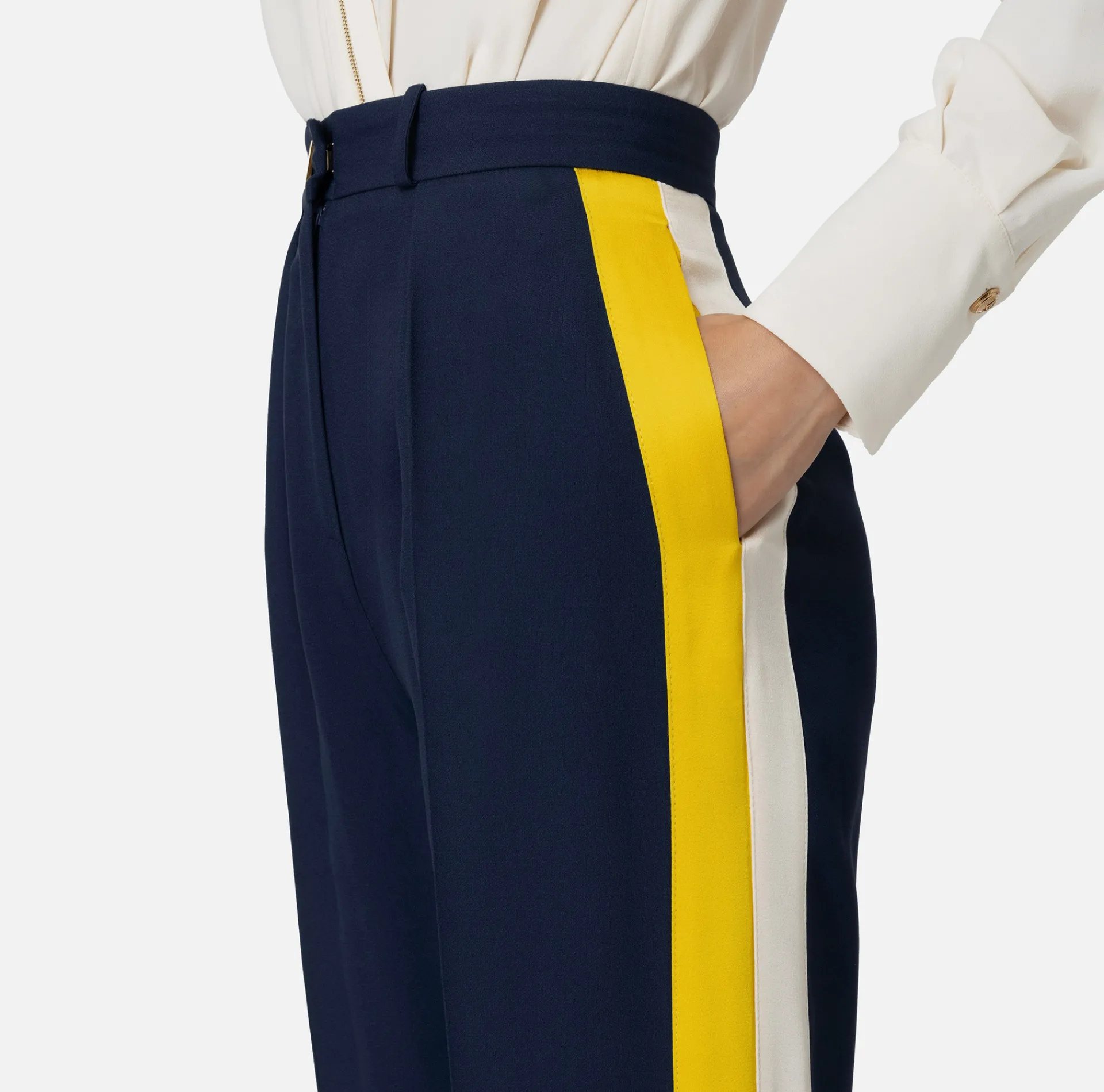 Elisabetta Franchi Trousers And Shorts|Straight trousers in crêpe satin fabric with bands Navy