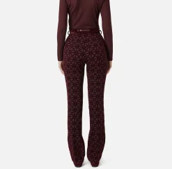 Elisabetta Franchi Trousers And Shorts|Tailleur|Straight trousers in flock crêpe fabric with belt RougeNoir