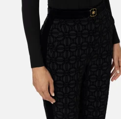 Elisabetta Franchi Trousers And Shorts|Tailleur|Straight trousers in flock crêpe fabric with belt Black