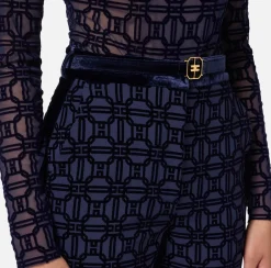 Elisabetta Franchi Trousers And Shorts|Tailleur|Straight trousers in flock crêpe fabric with belt Navy