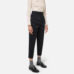 Elisabetta Franchi Trousers And Shorts|Tailleur|Straight trousers in jacquard crêpe fabric with lettering Black