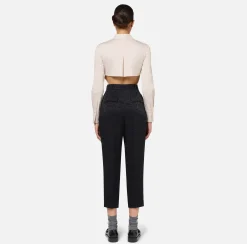 Elisabetta Franchi Trousers And Shorts|Tailleur|Straight trousers in jacquard crêpe fabric with lettering Black