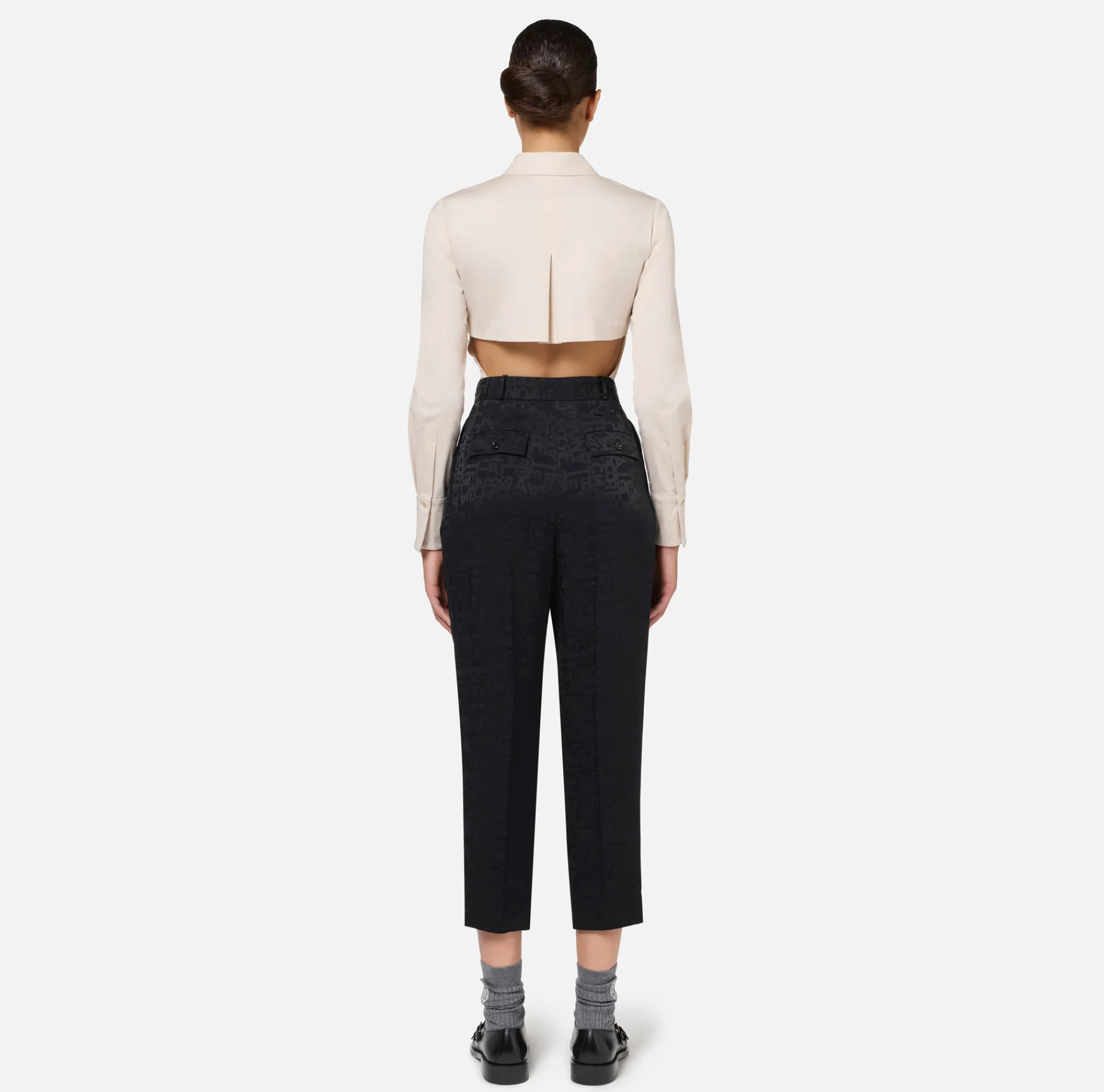 Elisabetta Franchi Trousers And Shorts|Tailleur|Straight trousers in jacquard crêpe fabric with lettering Black