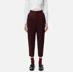 Elisabetta Franchi Trousers And Shorts|Tailleur|Straight trousers in jacquard crêpe fabric with lettering RougeNoir