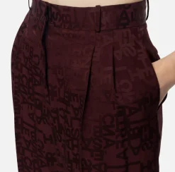 Elisabetta Franchi Trousers And Shorts|Tailleur|Straight trousers in jacquard crêpe fabric with lettering RougeNoir