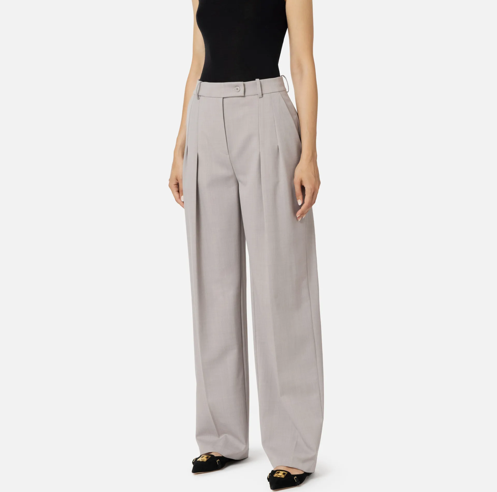 Elisabetta Franchi Trousers And Shorts|Tailleur|Straight trousers in melange cool wool fabric with double darts Pearl