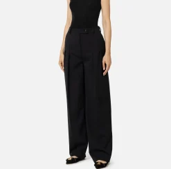 Elisabetta Franchi Trousers And Shorts|Tailleur|Straight trousers in melange cool wool fabric with double darts Black