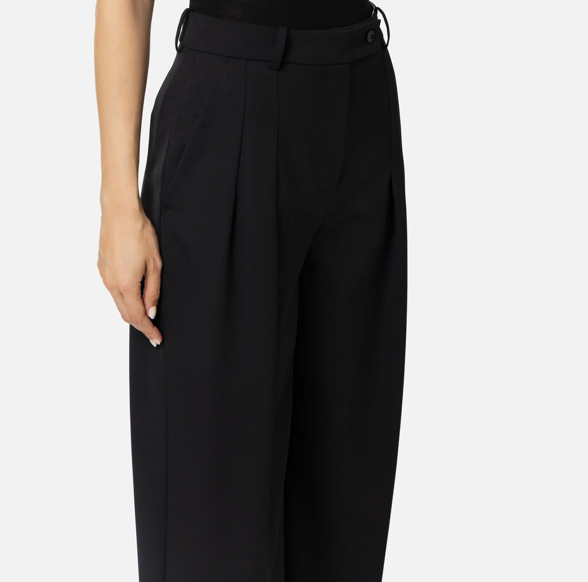 Elisabetta Franchi Trousers And Shorts|Tailleur|Straight trousers in melange cool wool fabric with double darts Black