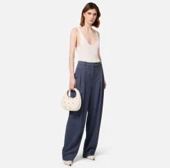 Elisabetta Franchi Trousers And Shorts|Tailleur|Straight trousers in melange cool wool fabric with double darts Navy
