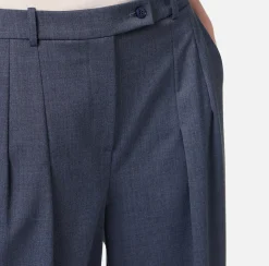 Elisabetta Franchi Trousers And Shorts|Tailleur|Straight trousers in melange cool wool fabric with double darts Navy