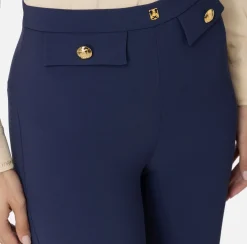 Elisabetta Franchi Trousers And Shorts|Tailleur|Straight trousers in stretch crêpe fabric with logo rivet Navy