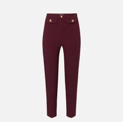 Elisabetta Franchi Trousers And Shorts|Tailleur|Straight trousers in stretch crêpe fabric with logo rivet RougeNoir