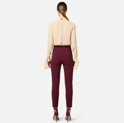 Elisabetta Franchi Trousers And Shorts|Tailleur|Straight trousers in stretch crêpe fabric with logo rivet RougeNoir