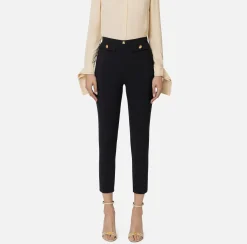 Elisabetta Franchi Trousers And Shorts|Tailleur|Straight trousers in stretch crêpe fabric with logo rivet Black