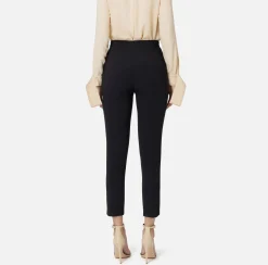 Elisabetta Franchi Trousers And Shorts|Tailleur|Straight trousers in stretch crêpe fabric with logo rivet Black