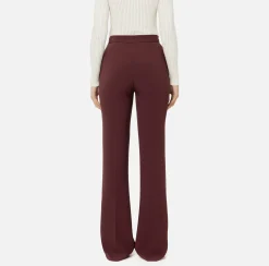 Elisabetta Franchi Trousers And Shorts|Tailleur|Straight trousers in stretch crêpe fabric with logo rivet RougeNoir