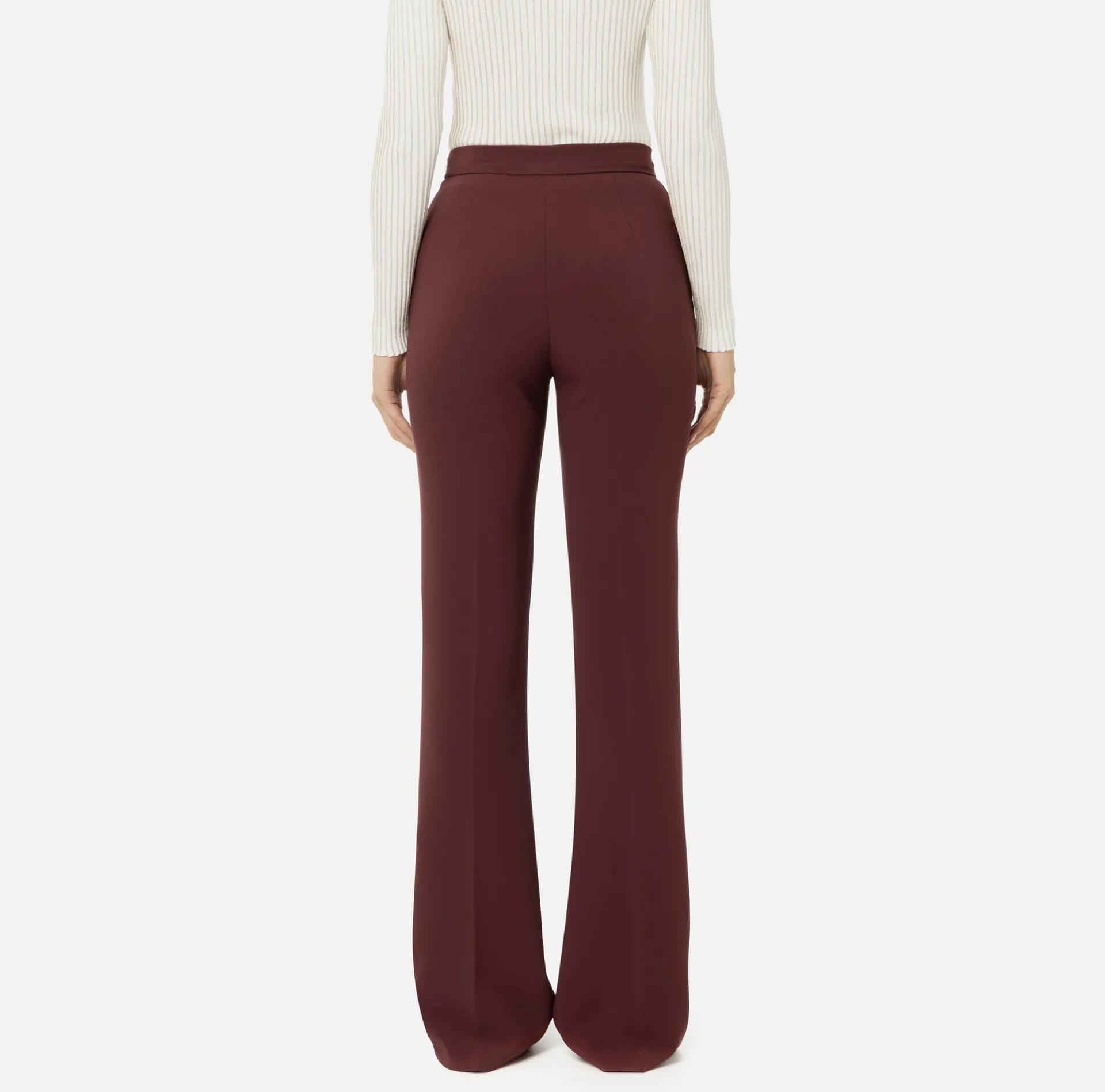 Elisabetta Franchi Trousers And Shorts|Tailleur|Straight trousers in stretch crêpe fabric with logo rivet RougeNoir