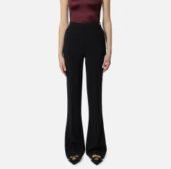 Elisabetta Franchi Trousers And Shorts|Tailleur|Straight trousers in stretch crêpe fabric with logo rivet Black