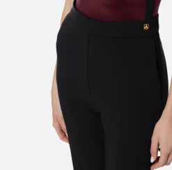 Elisabetta Franchi Trousers And Shorts|Tailleur|Straight trousers in stretch crêpe fabric with logo rivet Black
