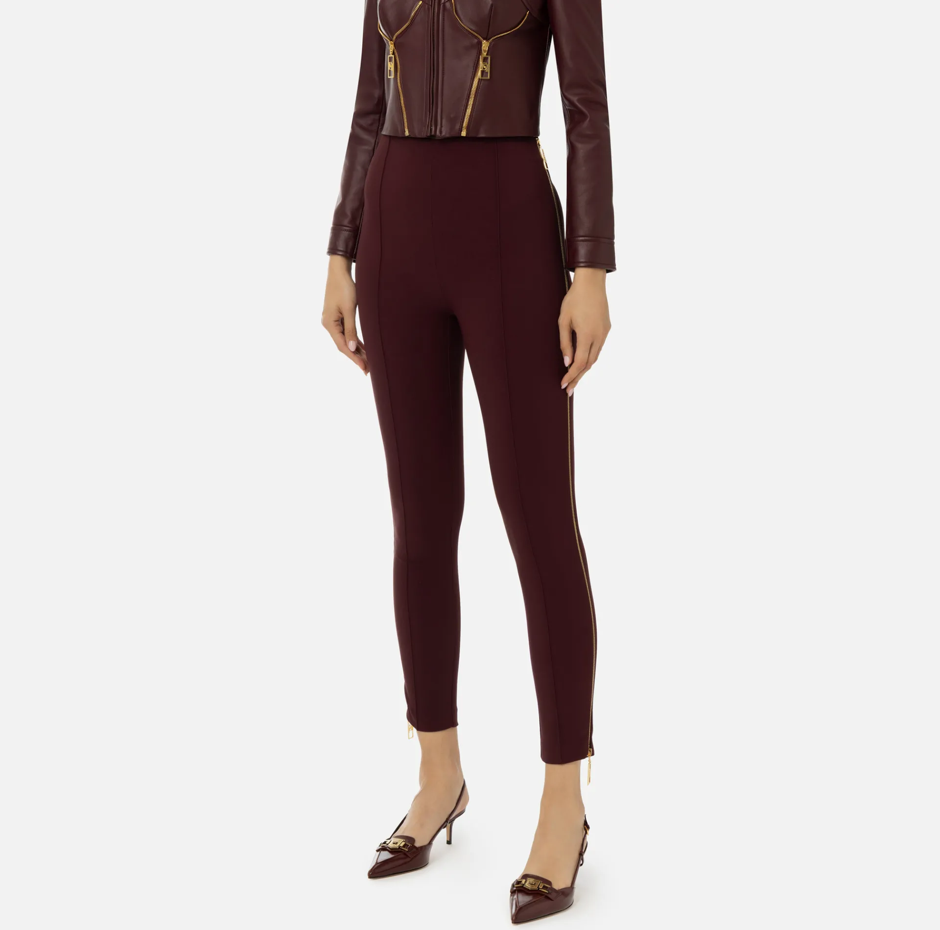 Elisabetta Franchi Trousers And Shorts|Straight trousers in stretch crêpe fabric with zip RougeNoir