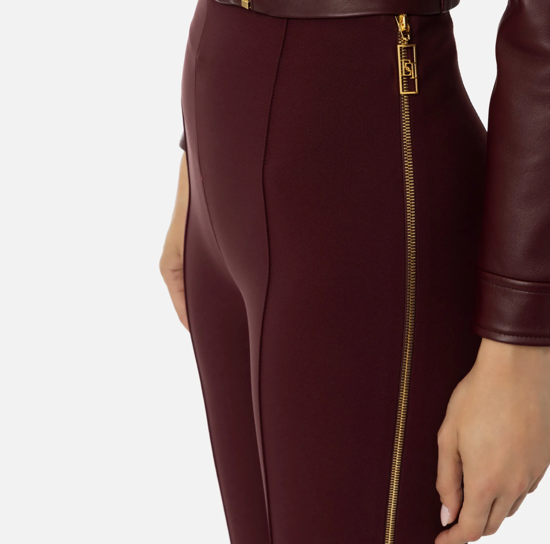 Elisabetta Franchi Trousers And Shorts|Straight trousers in stretch crêpe fabric with zip RougeNoir