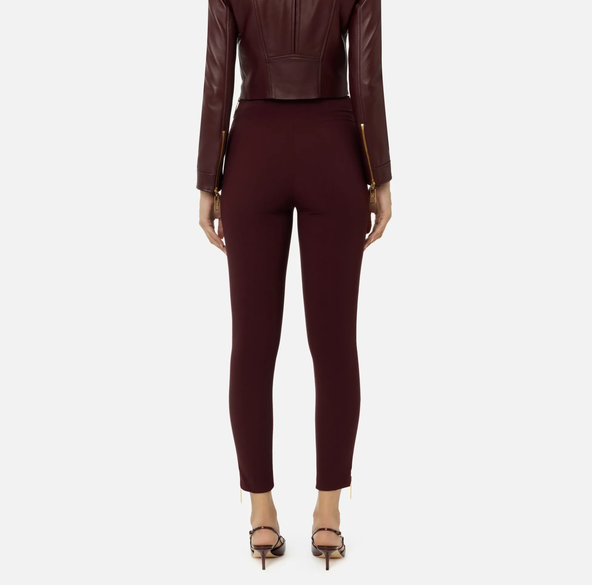 Elisabetta Franchi Trousers And Shorts|Straight trousers in stretch crêpe fabric with zip RougeNoir
