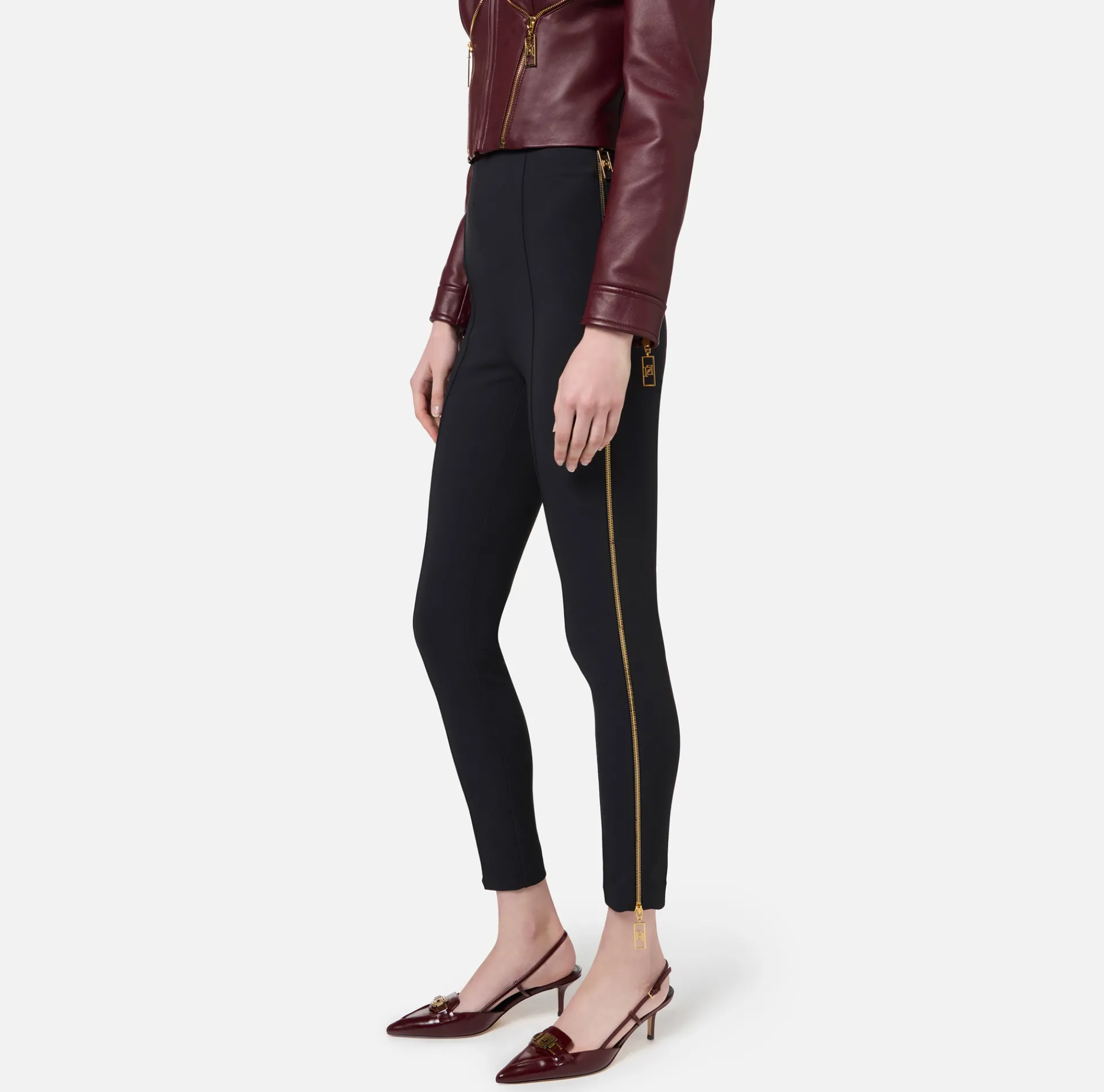 Elisabetta Franchi Trousers And Shorts|Straight trousers in stretch crêpe fabric with zip Black