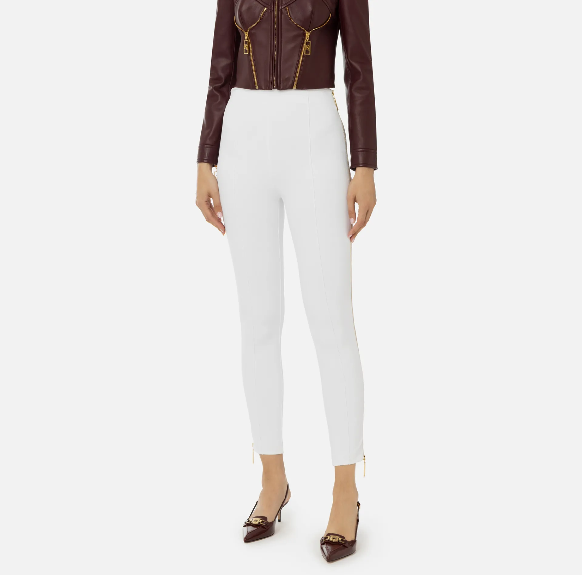Elisabetta Franchi Trousers And Shorts|Straight trousers in stretch crêpe fabric with zip Ivory