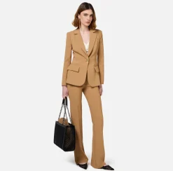 Elisabetta Franchi Tailleur|Trousers And Shorts|Straight trousers in stretch crêpe fabric with logo rivet