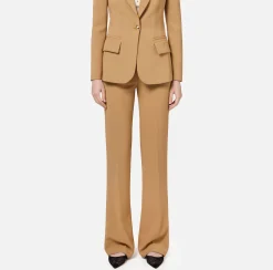 Elisabetta Franchi Tailleur|Trousers And Shorts|Straight trousers in stretch crêpe fabric with logo rivet