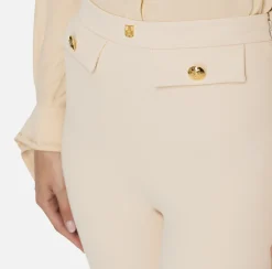 Elisabetta Franchi Trousers And Shorts|Tailleur|Straight trousers in stretch crêpe fabric with logo rivet Cream