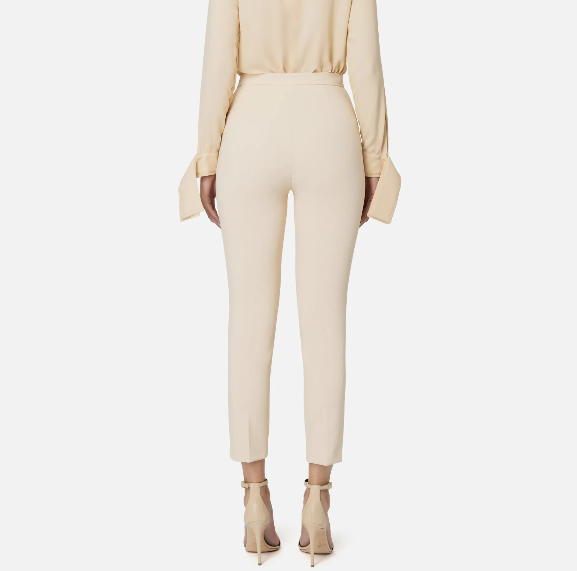Elisabetta Franchi Trousers And Shorts|Tailleur|Straight trousers in stretch crêpe fabric with logo rivet Cream