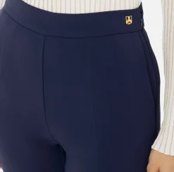 Elisabetta Franchi Trousers And Shorts|Tailleur|Straight trousers in stretch crêpe fabric with logo rivet Navy
